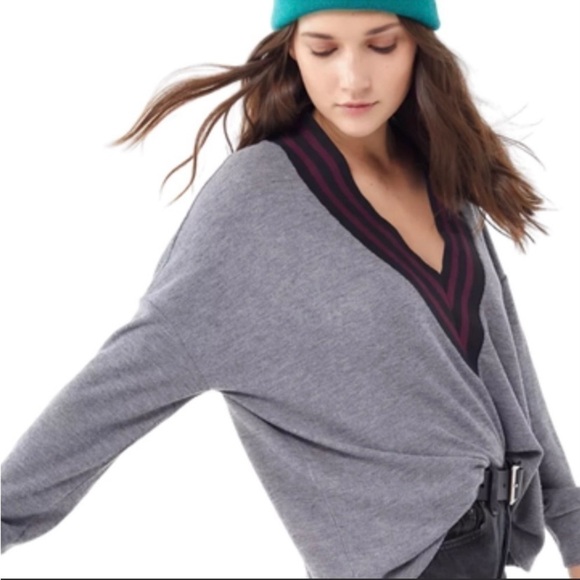 𝅺urban Outfitters Vivi Plunging V Neck Varsity Top Sweater size XS Oversized - Picture 2 of 12